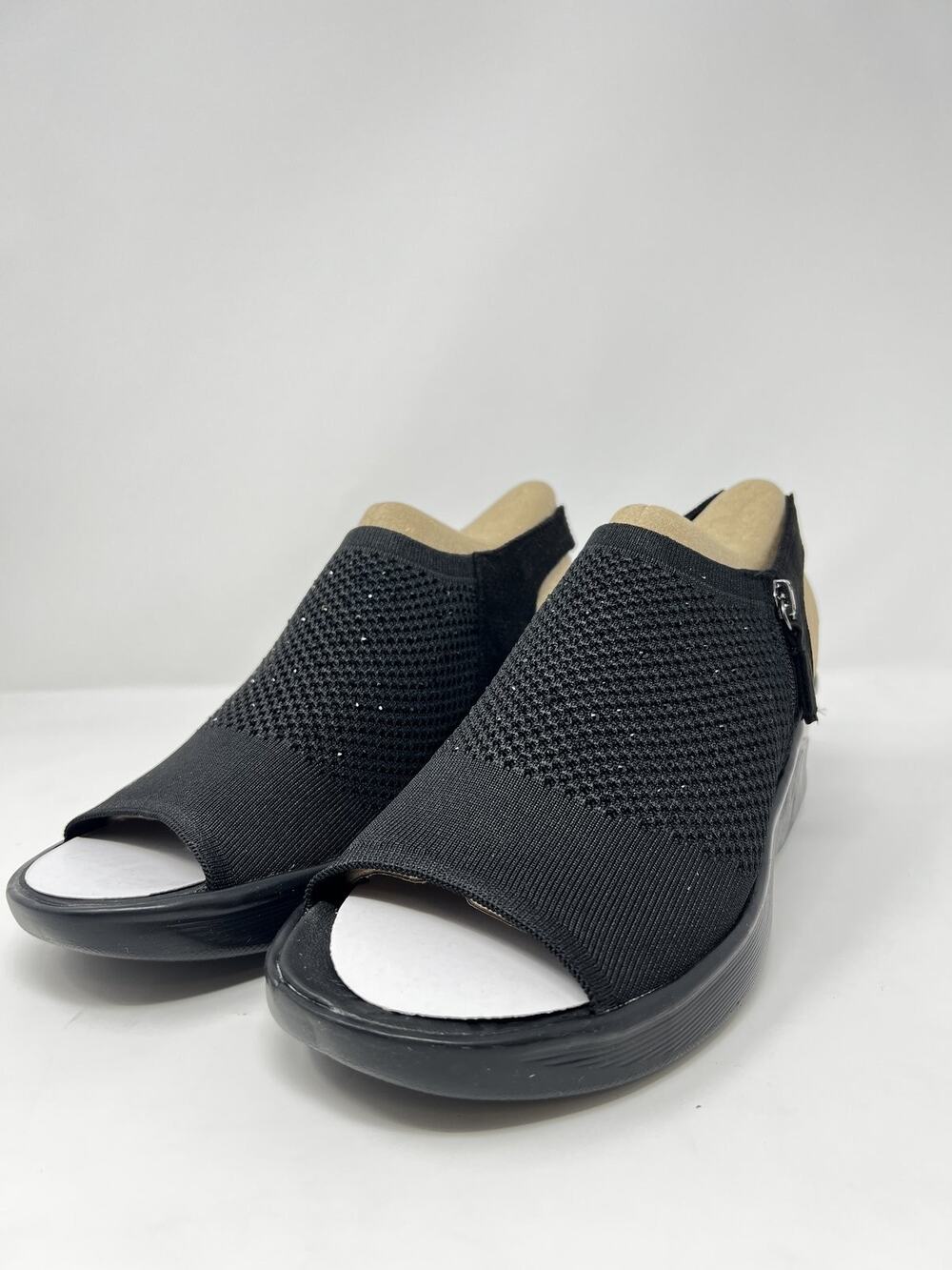LifeStride Women's 9.5W Starlet Black Knit Washable Slingback Sandals